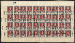 ARGENTINA: GJ.593O, 1923 20P. San Martín With Horizontal Honeycomb Wmk, Complete Sheet Of 40 Examples Glued To A Documen - Other & Unclassified