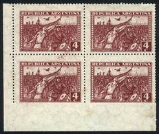 ARGENTINA: GJ.680, 4c. Block Of 4 IMPERFORATE At Bottom, Rare! - Andere & Zonder Classificatie