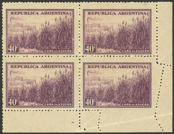 ARGENTINA: GJ.810, 40c. Sugar Cane W/o Watermark, Corner Block Of 4 With Notable Perforation Variety! - Other & Unclassified