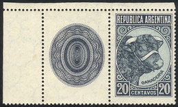 ARGENTINA: GJ.874CZ, 20c. Bull With WAVY Rays Wmk And Label At Left, VF Quality! - Other & Unclassified