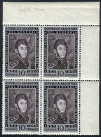 ARGENTINA: GJ.976A, 1950 10c. San Martín, Block Of 4 Printed On GLAZED PAPER, VF Quality! - Sonstige & Ohne Zuordnung