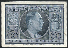ARGENTINA: GJ.1000ZA, 1951 Unissued Stamp Of Juan Perón Printed On Chalky Paper, In Green-blue, VF Quality! - Autres & Non Classés