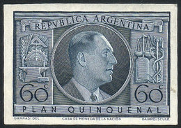 ARGENTINA: GJ.1000ZA, 1951 Unissued Stamp Of Juan Perón Printed On Chalky Paper, In Green-blue, VF Quality! - Otros & Sin Clasificación