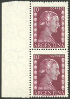 ARGENTINA: GJ.1005a, 1952 10c. Eva Perón, Spectacular Pair With Notable COMPLETE DOUBLE IMPRESSION, Superb! - Altri & Non Classificati