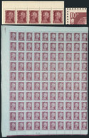 ARGENTINA: GJ.1005, 1952 10c. Eva Perón, Left Half Sheet Of 100 Examples With Interesting "disalinged Stamps" Variety (i - Sonstige & Ohne Zuordnung