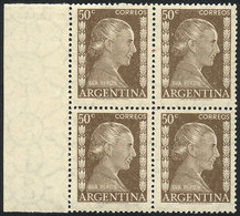 ARGENTINA: GJ.1010SG, 50c. Eva Perón, Block Of 4 PRINTED ON GUM, Excellent Quality! - Other & Unclassified