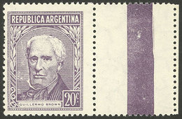 ARGENTINA: GJ.1037dCD, 1954/7 20c. Brown Type B, Gaufré Paper ('gofrado') And WITH LABEL AT RIGHT, VF Quality! - Autres & Non Classés