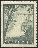 ARGENTINA: GJ.1053SG, 5P. Iguazú Falls, PRINTED ON GUM Variety, Excellent Quality! - Sonstige & Ohne Zuordnung