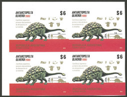 ARGENTINA: GJ.4079P, 2015 Dinosaurs In Antarctica, IMPERFORATE BLOCK OF 4, VF Quality! - Autres & Non Classés