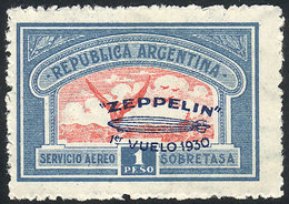 ARGENTINA: GJ.662, 1P. Zeppelin With Blue Overprint, With VARIETY: Shifted Overprint, Very Nice! - Luchtpost