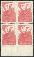 ARGENTINA: GJ.1162A, 1961 Partridge, Block Of 4 Printed On IMPORTED UNSURFACED PAPER, Excellent Quality, Rare, Catalog V - Poste Aérienne