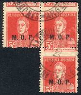 ARGENTINA: GJ.483, Block Of 3 With Very Shifted Perforation VARIETY, Very Nice! - Officials