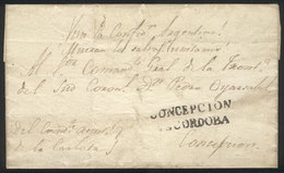 ARGENTINA: Folded Cover Used In 1840s (genuine), With A FORGED Straightline Pre-stamp Mark "CONCEPCION DE CORDOBA" In Bl - Autres & Non Classés