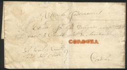 ARGENTINA: Folded Cover Used In 1850s (genuine), With A FORGED Straightline Pre-stamp Mark "CORDOBA", Produced By Abarca - Sonstige & Ohne Zuordnung