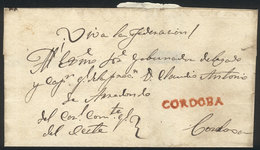 ARGENTINA: Folded Cover Used In 1850s (genuine), With A FORGED Straightline Pre-stamp Mark "CORDOBA", Produced By Abarca - Other & Unclassified