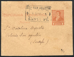 ARGENTINA: 1c. Rivadavia Wrapper With Rectangular Datestamp COLONIA SAN AGUSTÍN - SANTA FE - 9/DE/95, VF Quality! - Sonstige & Ohne Zuordnung