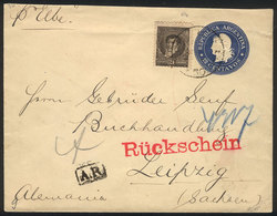 ARGENTINA: 12c. Liberty Stationery Envelope + GJ.182 (total 36c.), With AR To Germany, Arrival Backstamp, VF Quality! - Andere & Zonder Classificatie