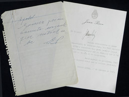 ARGENTINA: PERÓN, Juan & Eva Duarte: Lettersheet With Letterhead Of Juan Perón With Note Addressed To The Press Undersec - Otros & Sin Clasificación