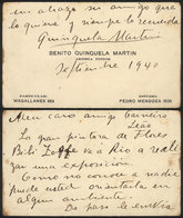 ARGENTINA: QUINQUELA MARTÍN, Benito: Painter, Dedicated Personal Card With His Signature, Dated September 1940, VF Quali - Sonstige & Ohne Zuordnung