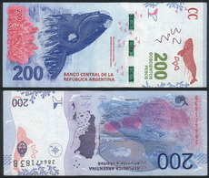 ARGENTINA: Modern Banknote Of 200 Pesos With VARIETY: Offset Impression On Back Of Rose Color, Used But Of VF Quality! - Non Classés