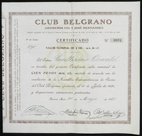 ARGENTINA: CLUB BELGRANO (Buenos Aires): Certificate Of 100P. Of The Year 1929, VF Quality, Very Rare! - Non Classés