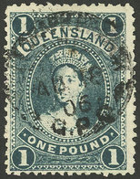 AUSTRALIA: Sc.78, 1882/5 1£ Dark Green, Used, Watermark Sideways (thin Paper), VF Quality! - Otros & Sin Clasificación