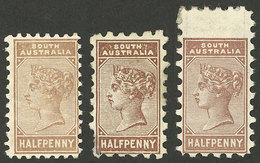 AUSTRALIA: Sc.76 + 76a + 76b, 1883/93 ½p., The 3 Colors, Mint Original Gum, VF! - Otros & Sin Clasificación