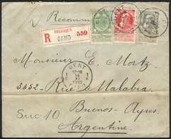 BELGIUM: Registered Cover Franked By Sc.84 + 85 + 89 (total 65c.), Sent From Gent To Argentina On 18/NO/1910, Very Hands - Andere & Zonder Classificatie