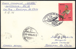 BOLIVIA: 9/AP/1975 First Flight By Lufthansa From La Paz To Santiago De Chile, Very Fine Quality! - Bolivie