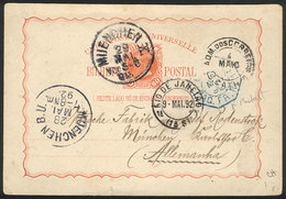 BRAZIL: 80Rs. Postal Card Sent From DESTERRO (Santa Catarina) To Germany On 3/MAY/1892 By French Paquebot. The Sender Wa - Other & Unclassified