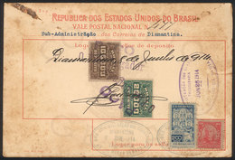 BRAZIL: Postal Money Order Used On 26/JUN/1914, Franked By RHM.C-9 + Another Value, VF And Rare! - Autres & Non Classés