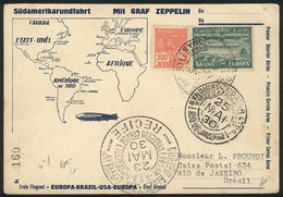 BRAZIL: 23/MAY/1930 Recife - Rio De Janeiro, Via ZEPPELIN: Card Franked By Sc.4CL1 + 300Rs. Definitive, Rio Arrival Mark - Altri & Non Classificati