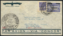 BRAZIL: 24/MAY/1930 Rio De Janeiro - New York, Via ZEPPELIN: Cover Franked By Sc.4CL5 + 300Rs. Definitive, With Transit  - Autres & Non Classés