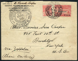 BRAZIL: 24/MAY/1930 Rio De Janeiro - New York, Via ZEPPELIN: Cover Franked By Sc.4CL9 + 300Rs. Definitive, With Recife T - Autres & Non Classés