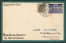 BRAZIL: 24/MAY/1930 Rio De Janeiro - Recife, Via ZEPPELIN: Card Franked By Sc.4CL4 + 200Rs. Definitive, Recife Arrival B - Other & Unclassified