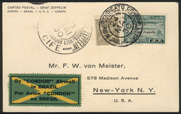 BRAZIL: 24/MAY/1930 Rio De Janeiro - New York, Via ZEPPELIN: Card Franked By Sc.4CL8 + 200Rs. Definitive, With Transit M - Altri & Non Classificati