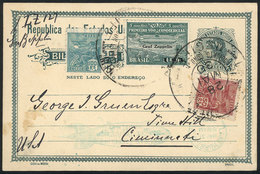 BRAZIL: 28/MAY/1930 Recife - Cincinnati, Via ZEPPELIN: 50Rs. Postal Card Uprated By Sc.4CL8 + 150Rs. Definitive, With La - Other & Unclassified