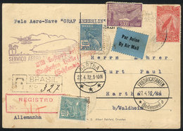 BRAZIL: APR/1932 Bahia - Germany, Via ZEPPELIN: Registered Card With Special Violet Cachet, With Transit And Arrival Mar - Other & Unclassified