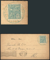 BRAZIL: Card Posted In AU/1934 Franked With 50Rs., With Interesting GREEN Postmark, VF Quality! - Autres & Non Classés