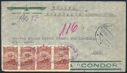 BRAZIL: Airmail Cover Sent From Villa Americana? To Czechoslovakia On 31/JUL/1935, VIA AIR FRANCE, Excellent Quality! - Otros & Sin Clasificación