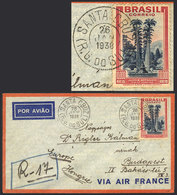 BRAZIL: Cover Franked By RHM.C-124 ALONE, Sent From Santa Cruz To Hungary Via Air France On 26/JA/1938, Transit And Arri - Autres & Non Classés