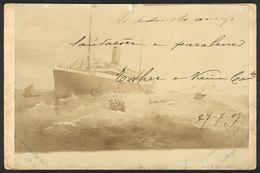 BRAZIL: Steamer, Original Photograph Glued To A Postcard, Used Circa 1909, With Small Cut Else VF! - Other & Unclassified