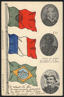 BRAZIL: Presidentes And Flags Of Portugal, France And Brazil, Souvenir PC Of 13 June 1912, VF Quality! - Other & Unclassified