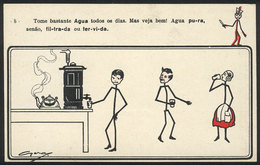 BRAZIL: "Drink Plenty Of Water Every Day", Old Illustrated PC Promoting Healthy Habits, Sao Paulo, VF Quality!" - Otros & Sin Clasificación