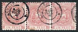 ECUADOR: Sc.11, 1P. Rose, Used STRIP OF 3 With Datestamp Of AMBATO, VF Quality, Rare! - Ecuador