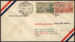 SPAIN: 6/MAY/1946 Madrid - New York: FIRST FLIGHT, Cover With Special Cancel Of The Flight And Arrival Backstamp! - Altri & Non Classificati