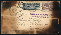 UNITED STATES: PLANE WRECK: Cover Sent From San Francisco To Genova (Italy) On 19/SE/1930, With Signs Of Exposure To Fir - Marcofilia
