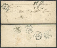 FRANCE: Small Cover Sent From Besancon To Totes On 25/FE/1855, With Good Postal Markings On Front And Reverse! - Autres & Non Classés