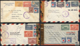 HONDURAS: 9 Covers Sent To Argentina Between 1942 And 1945, With Spectacular And Colorful Postages, All CENSORED, Very F - Honduras