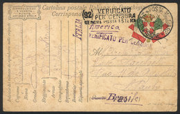 ITALY: Card With Military Postal Franchise Sent By A Soldier At The War Front To BRAZIL On 6/AP/1917, VF, Rare Destinati - Ohne Zuordnung